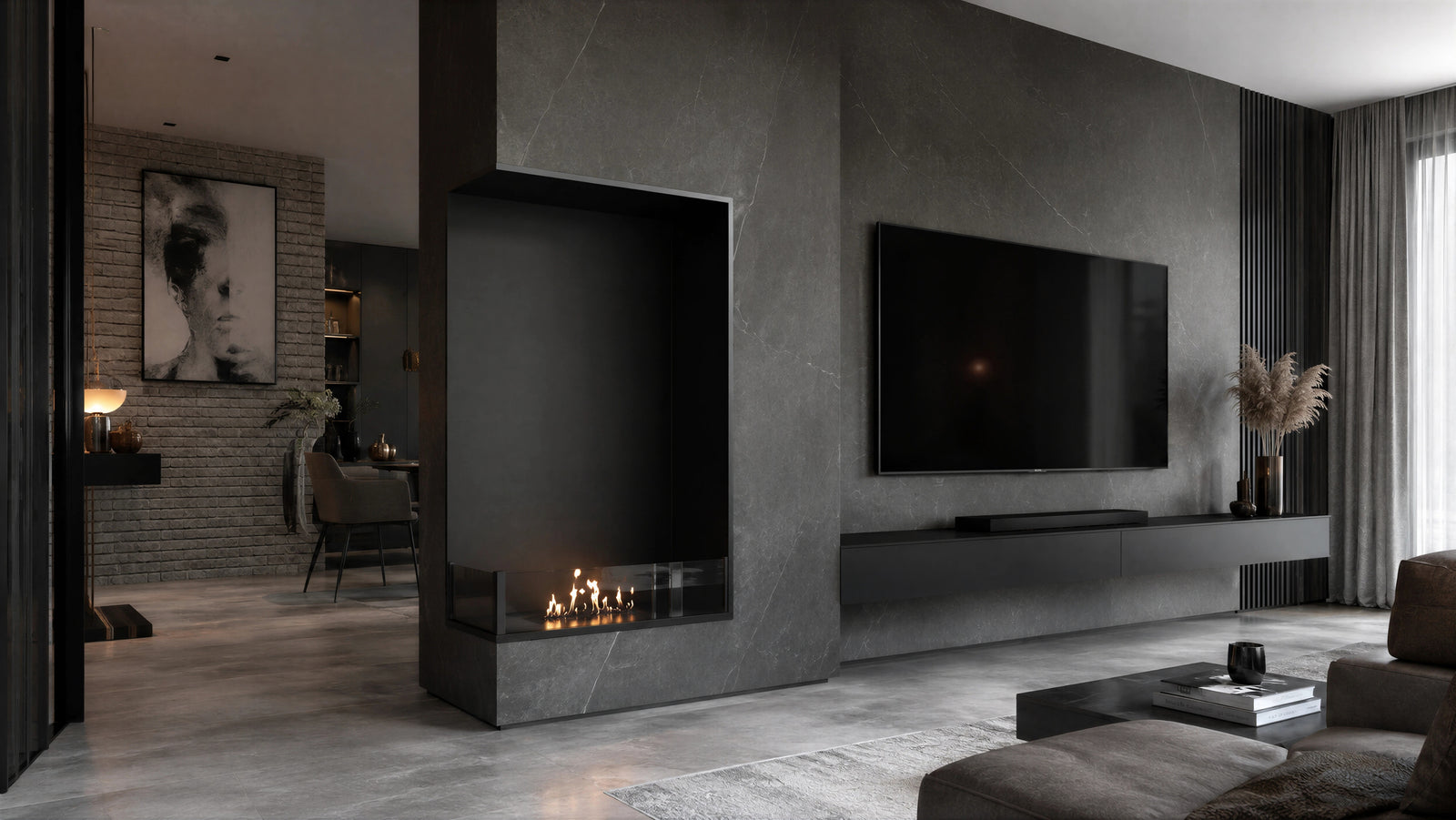 Base Left Vertical Built-in Corner Fireplace 80 x 160 cm