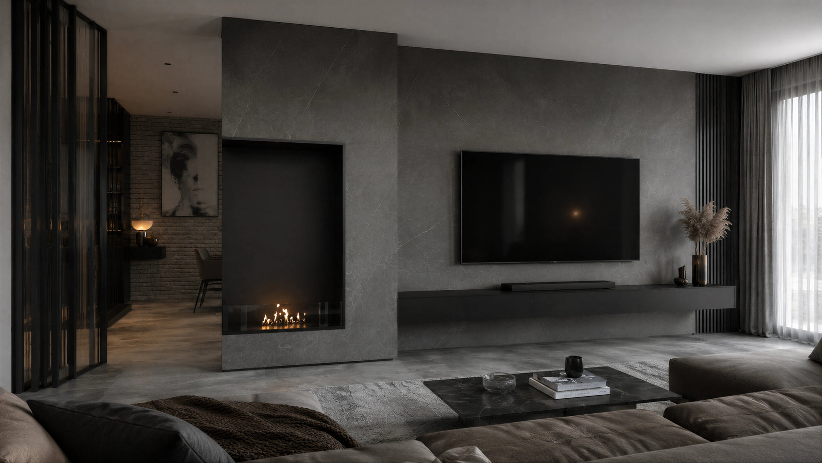 Base Left Vertical Built-in Corner Fireplace 80 x 160 cm