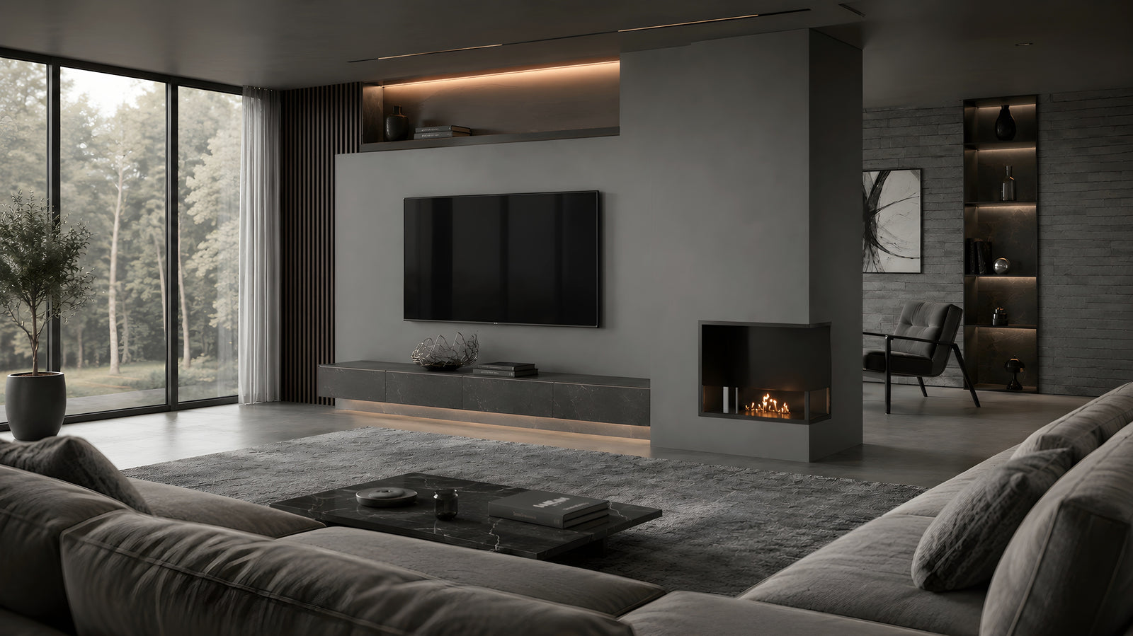 Base Right Built-in Corner Fireplace 60 cm