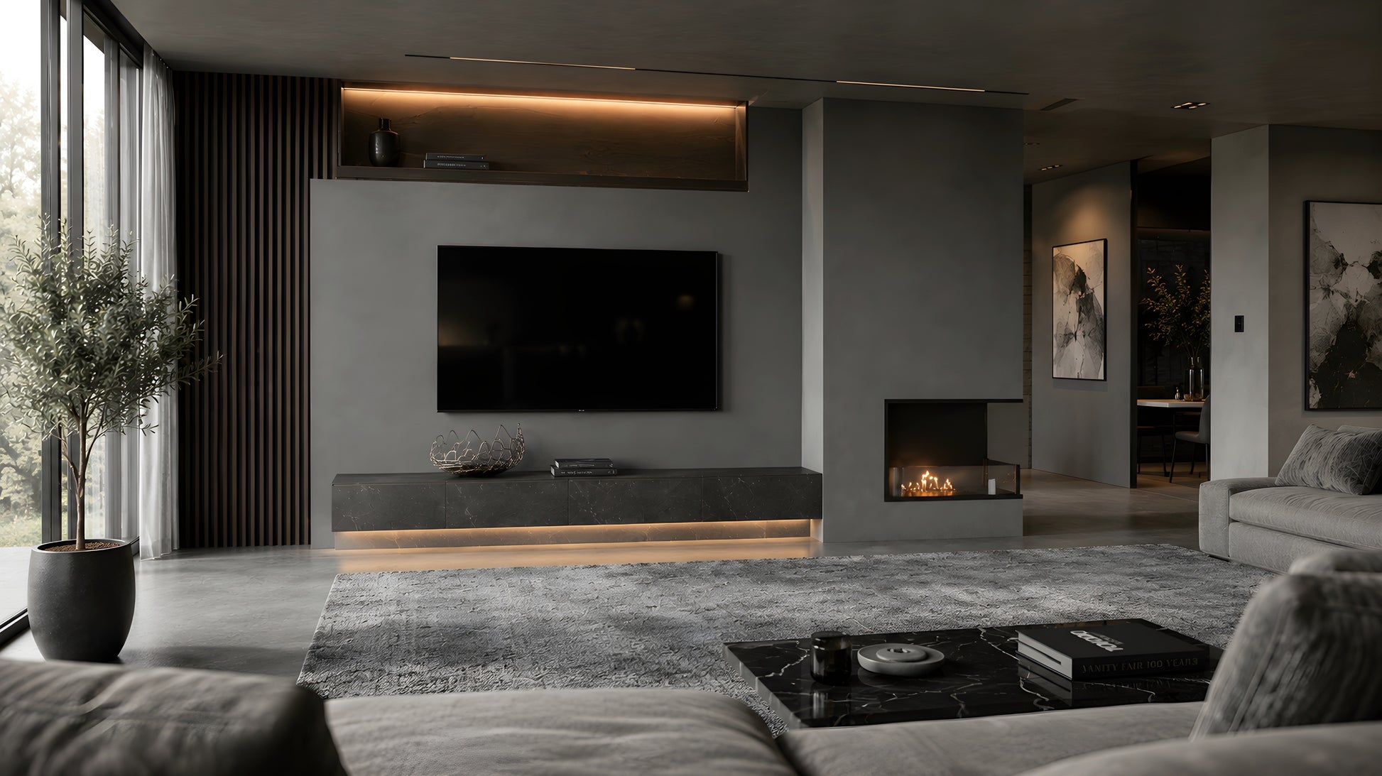 Base Right Built-in Corner Fireplace 60 cm