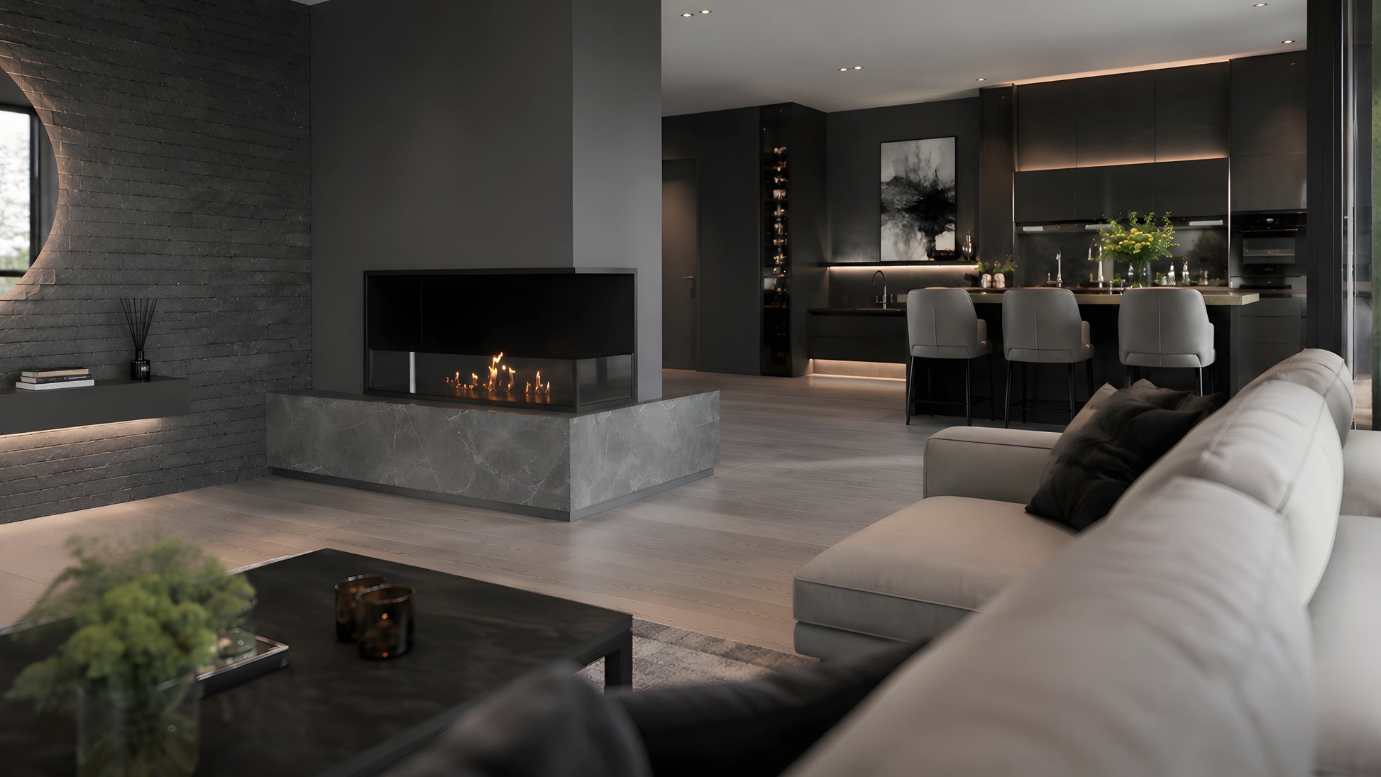 Base Right Built-in Corner Fireplace 90 cm