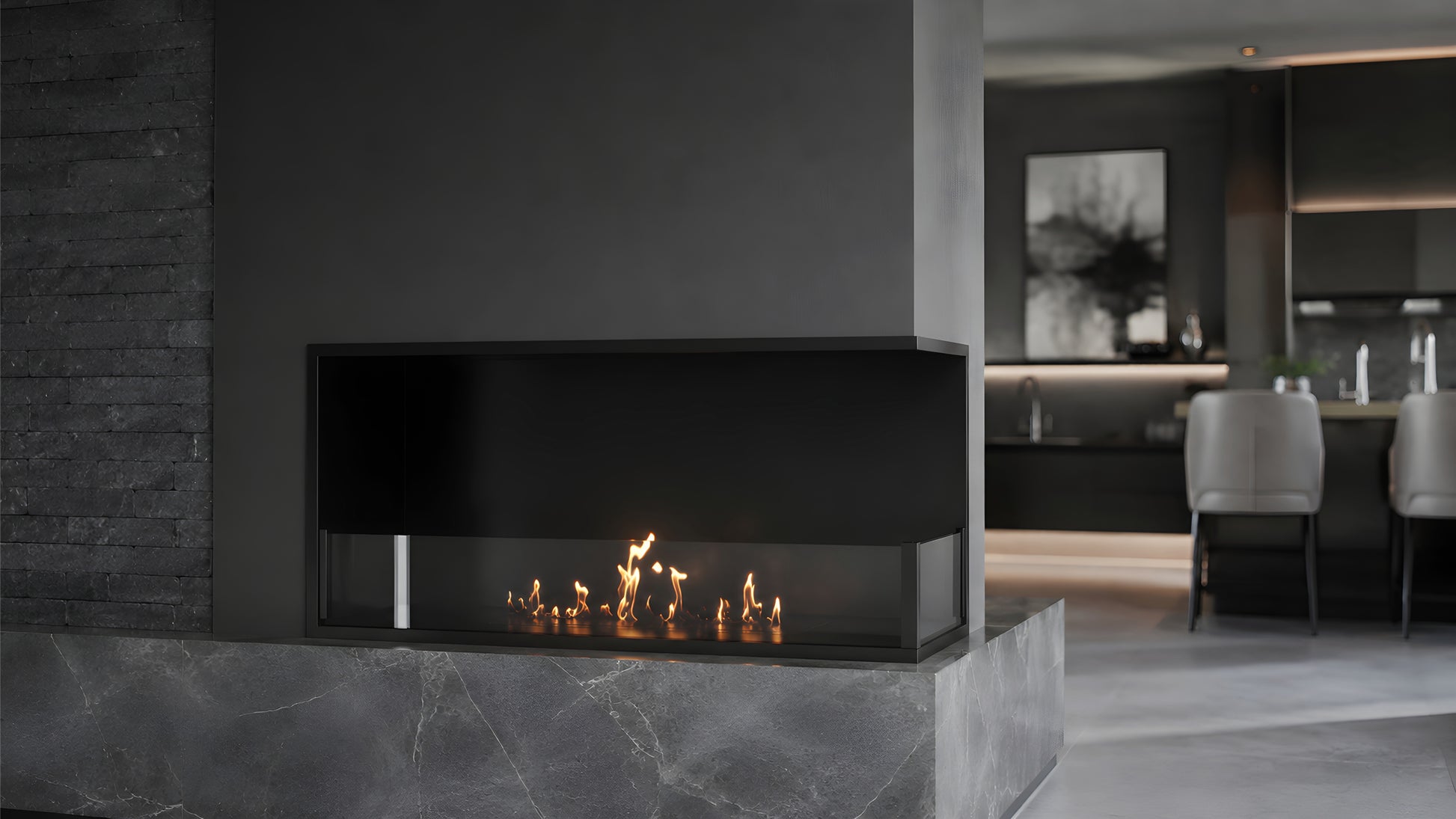 Base Right Built-in Corner Fireplace 90 cm
