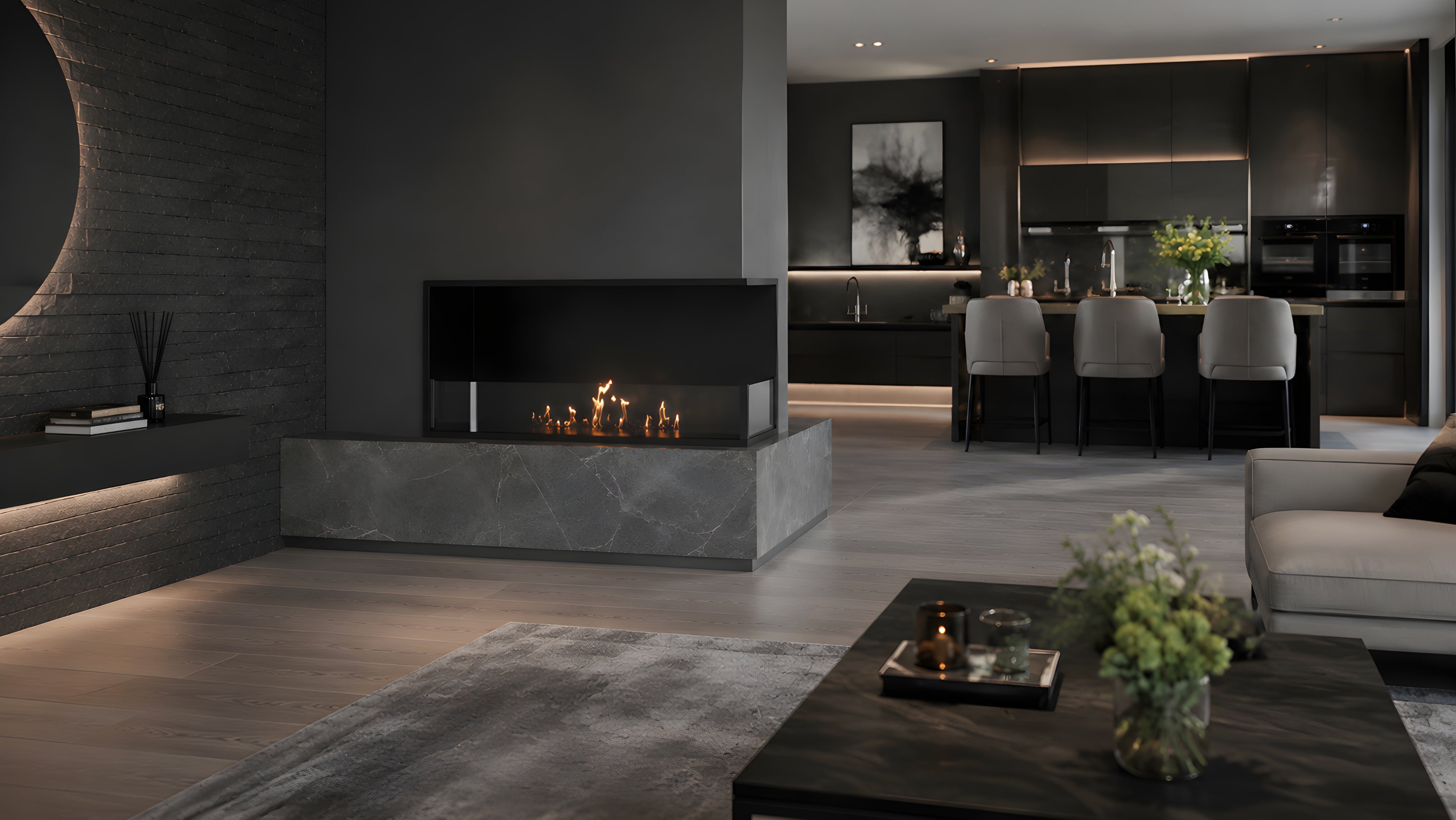 Image of Base Right Built-in Corner Fireplace 90 cm