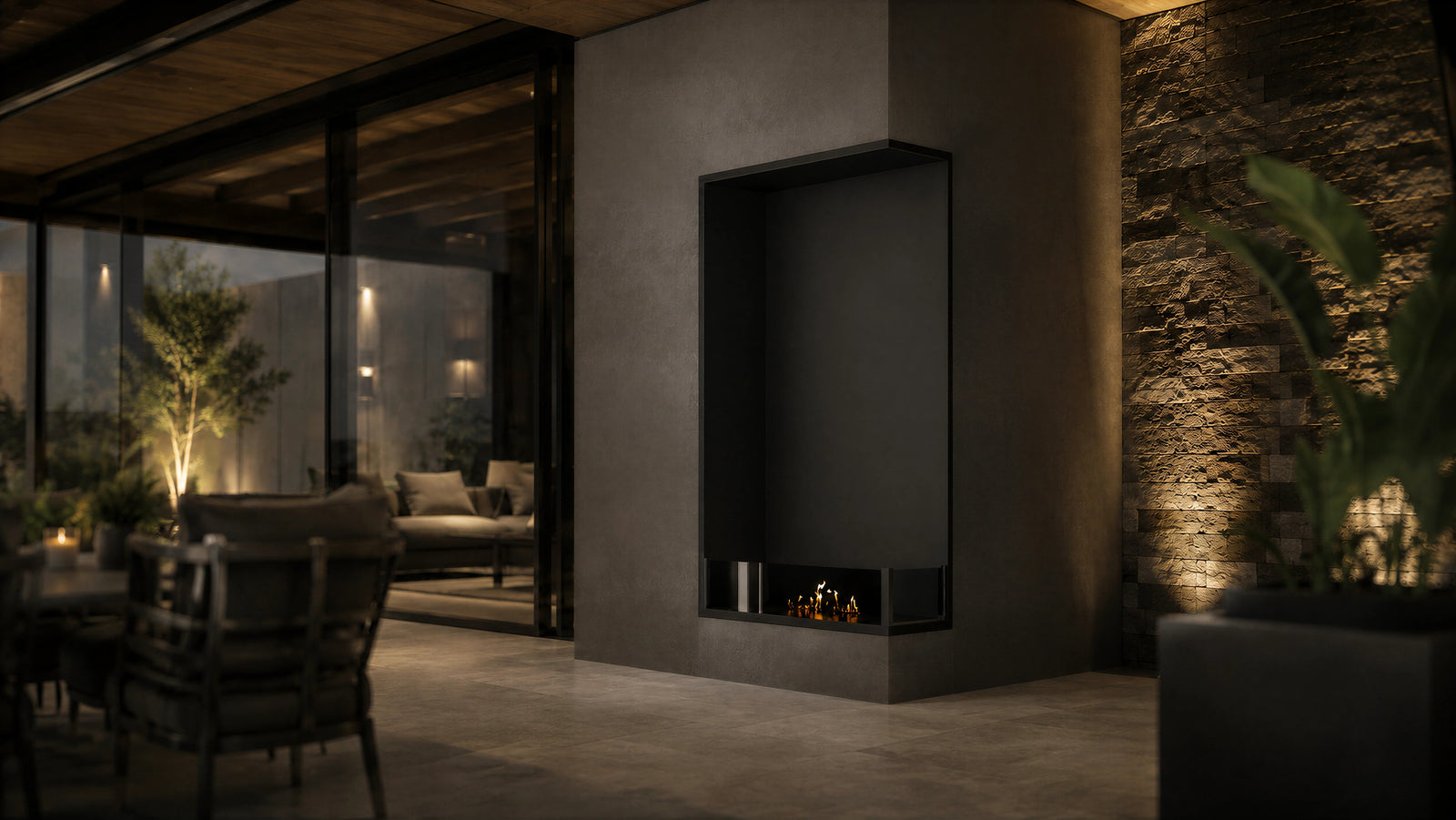 Base Right Vertical Built-in Corner Fireplace 60 x 100 cm