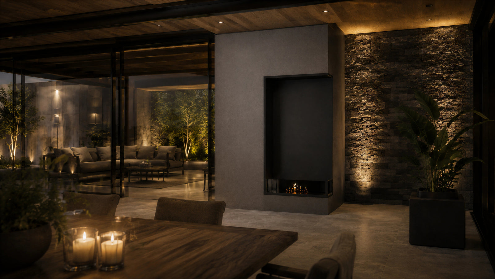 Base Right Vertical Built-in Corner Fireplace 60 x 100 cm