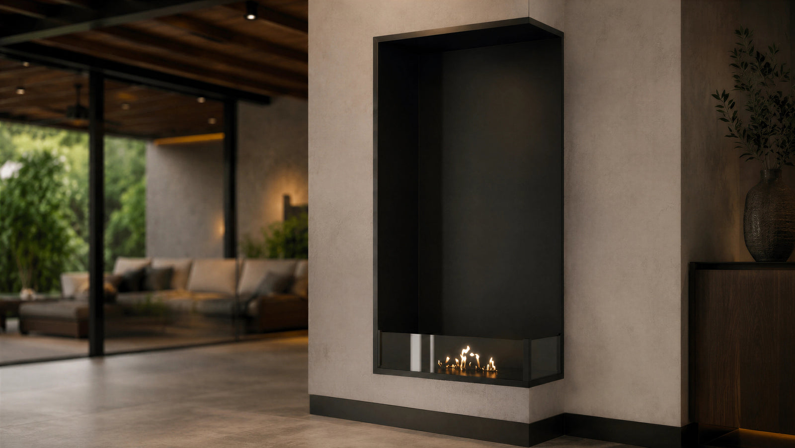 Base Right Vertical Built-in Corner Fireplace 60 x 120 cm