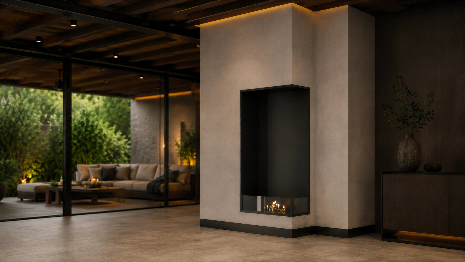 Base Right Vertical Built-in Corner Fireplace 60 x 120 cm