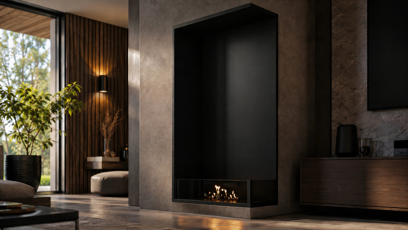 Base Right Vertical Built-in Corner Fireplace 60 x 140 cm