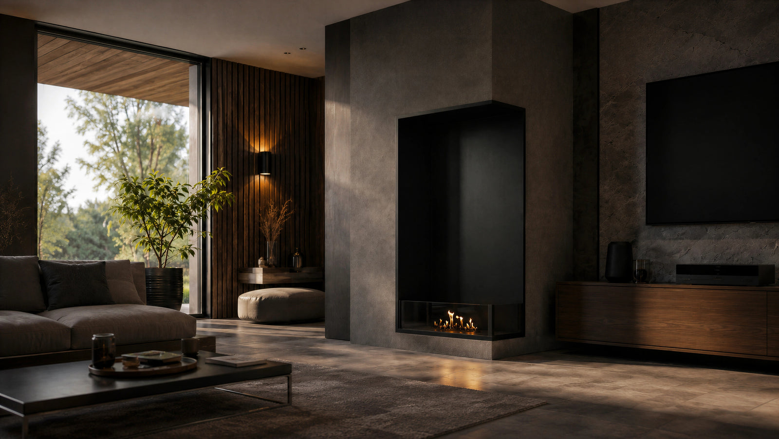 Base Right Vertical Built-in Corner Fireplace 60 x 140 cm