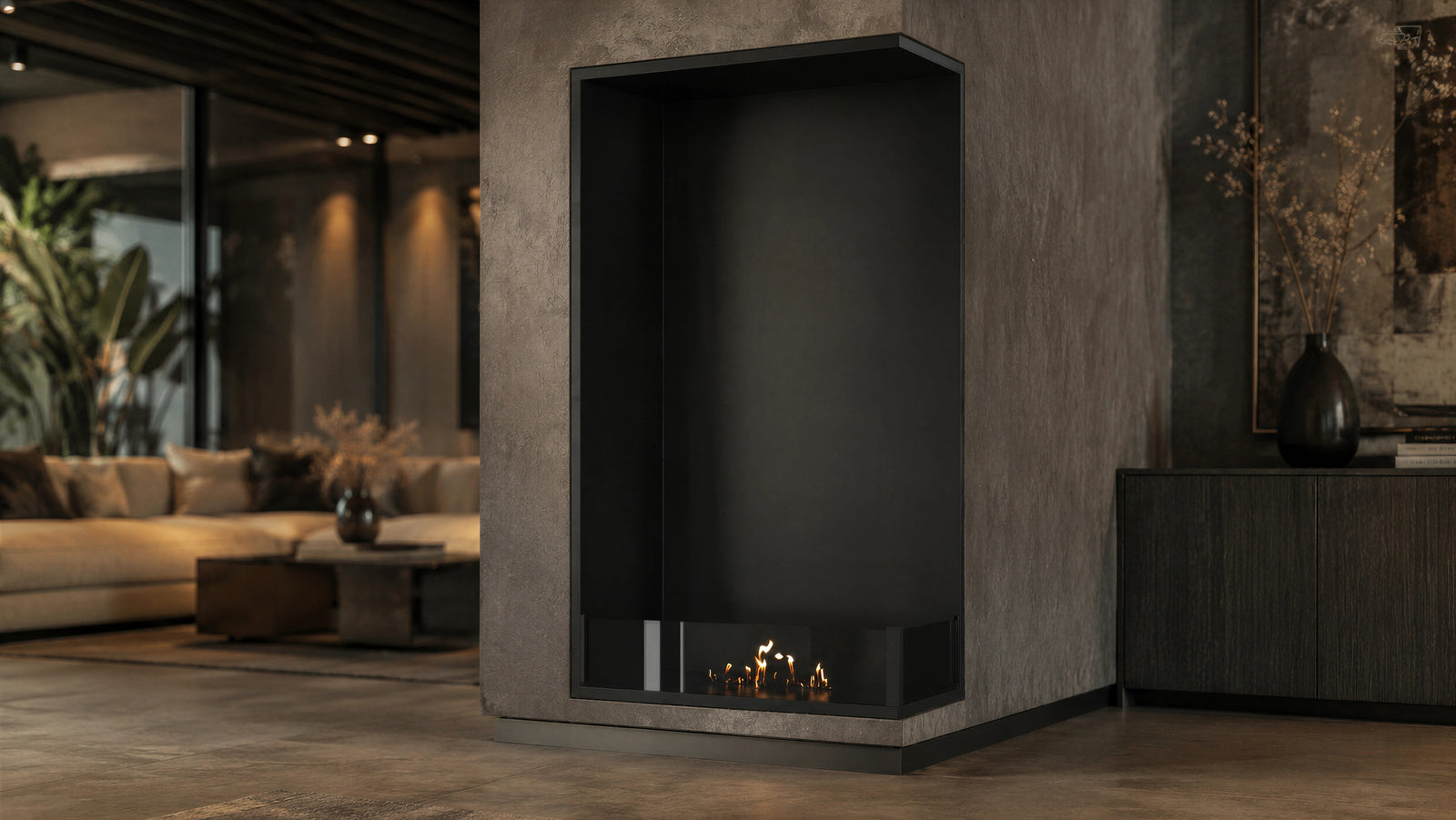 Base Right Vertical Built-in Corner Fireplace 60 x 160 cm