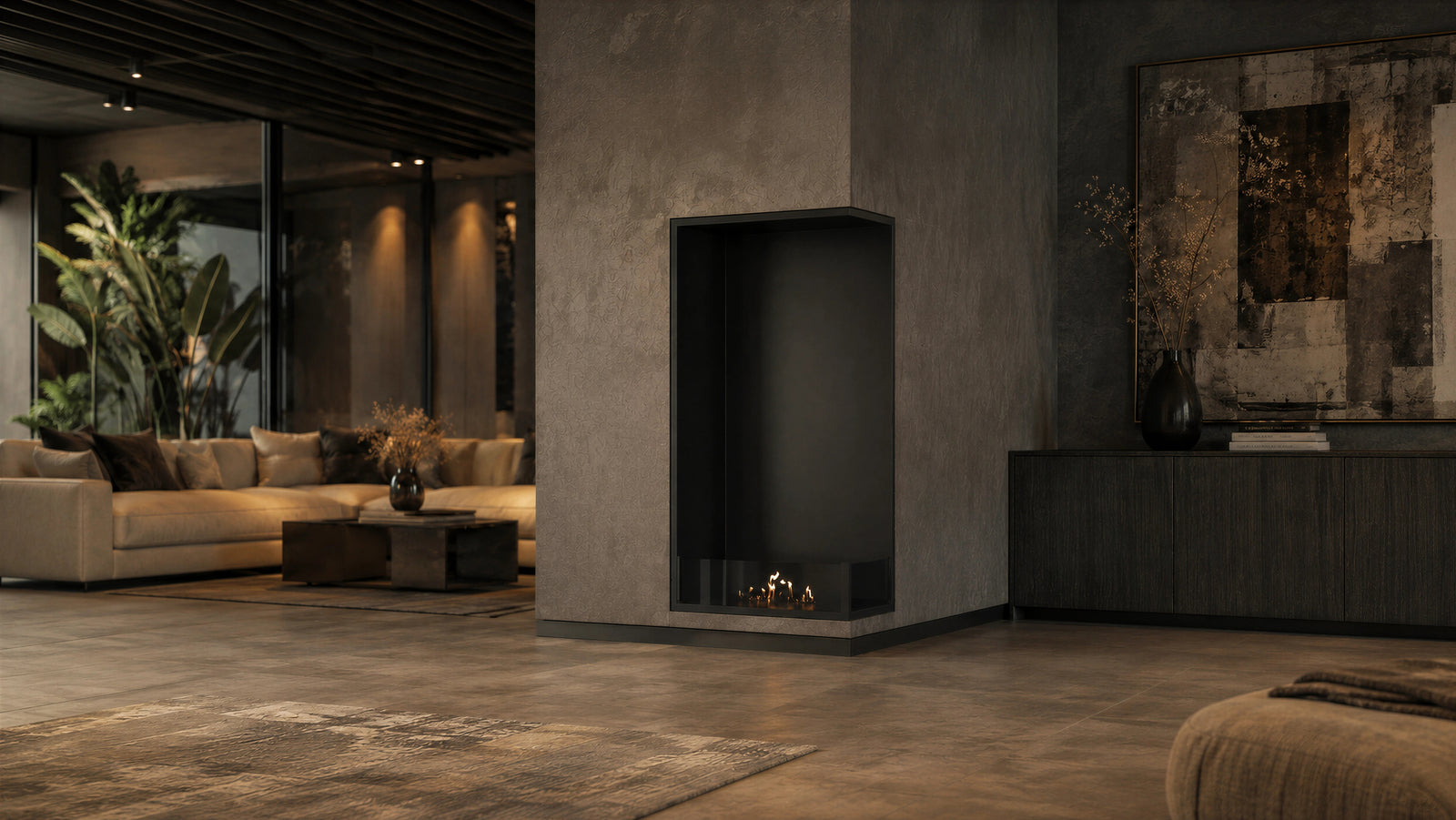 Base Right Vertical Built-in Corner Fireplace 60 x 160 cm