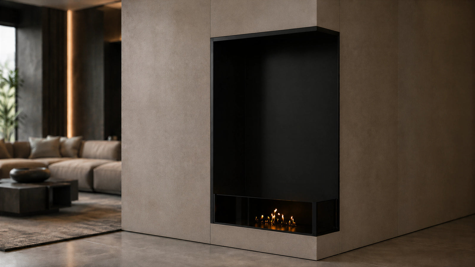 Base Right Vertical Built-in Corner Fireplace 70 x 100 cm