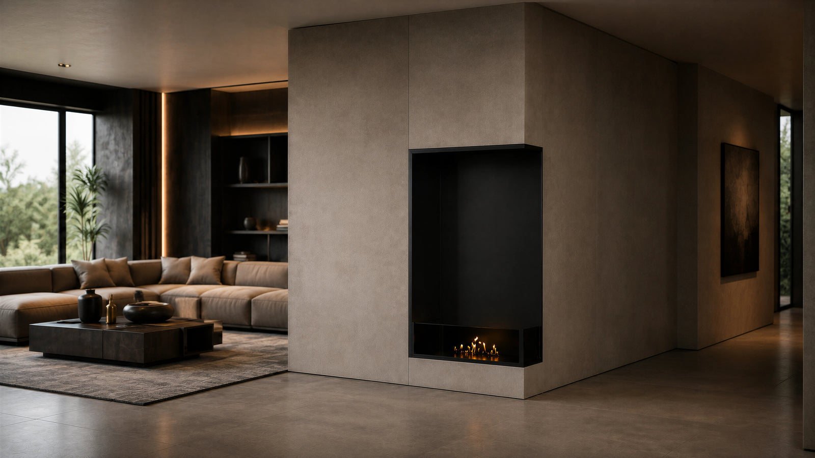 Base Right Vertical Built-in Corner Fireplace 70 x 100 cm