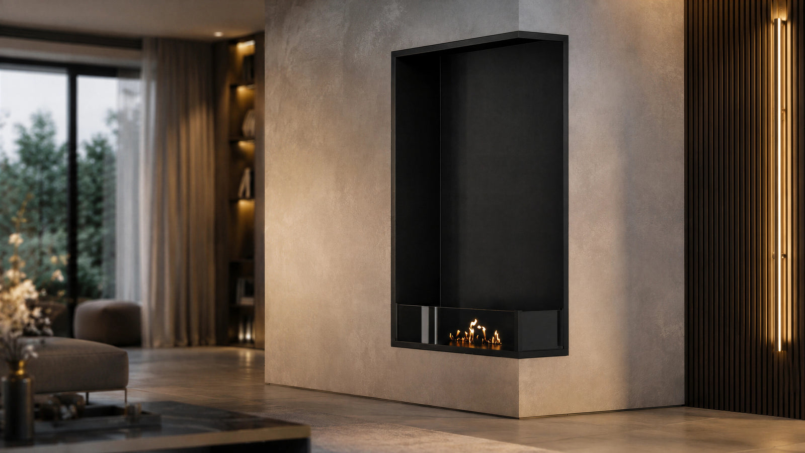 Base Right Vertical Built-in Corner Fireplace 70 x 120 cm