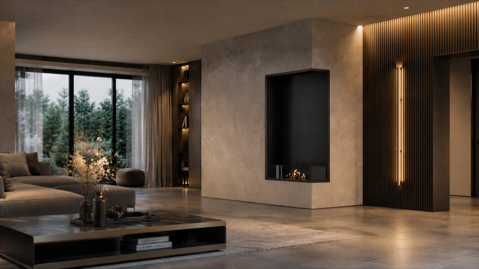 Base Right Vertical Built-in Corner Fireplace 70 x 120 cm