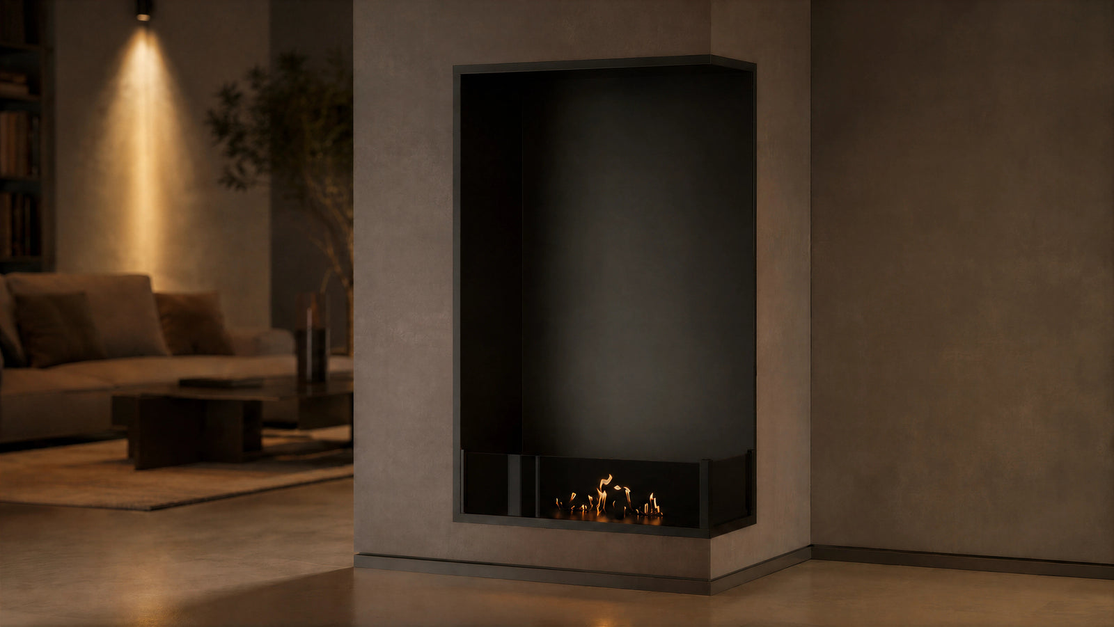 Base Right Vertical Built-in Corner Fireplace 70 x 140 cm