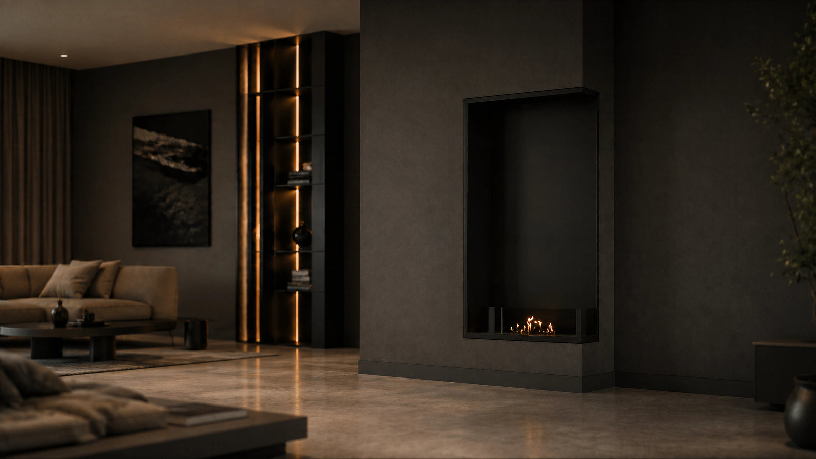 Base Right Vertical Built-in Corner Fireplace 70 x 160 cm