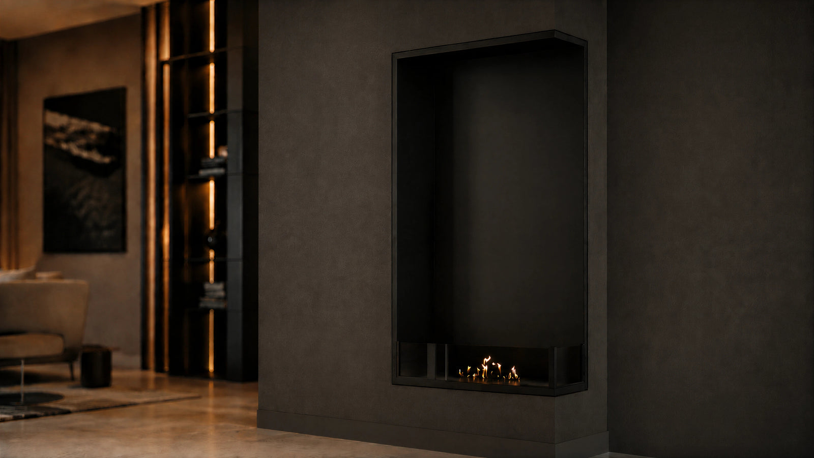 Base Right Vertical Built-in Corner Fireplace 70 x 160 cm