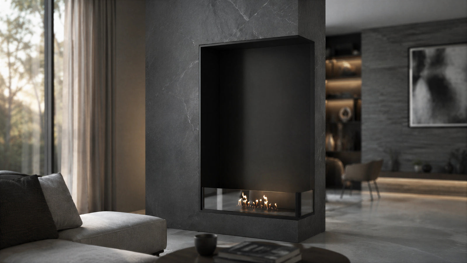 Base Right Vertical Built-in Corner Fireplace 80 x 100 cm