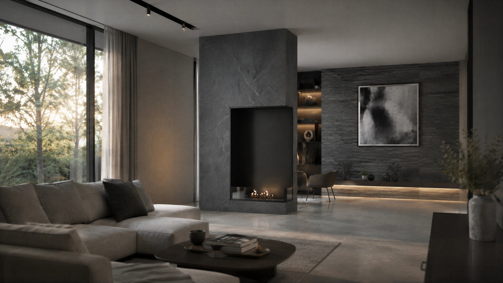 Base Right Vertical Built-in Corner Fireplace 80 x 100 cm
