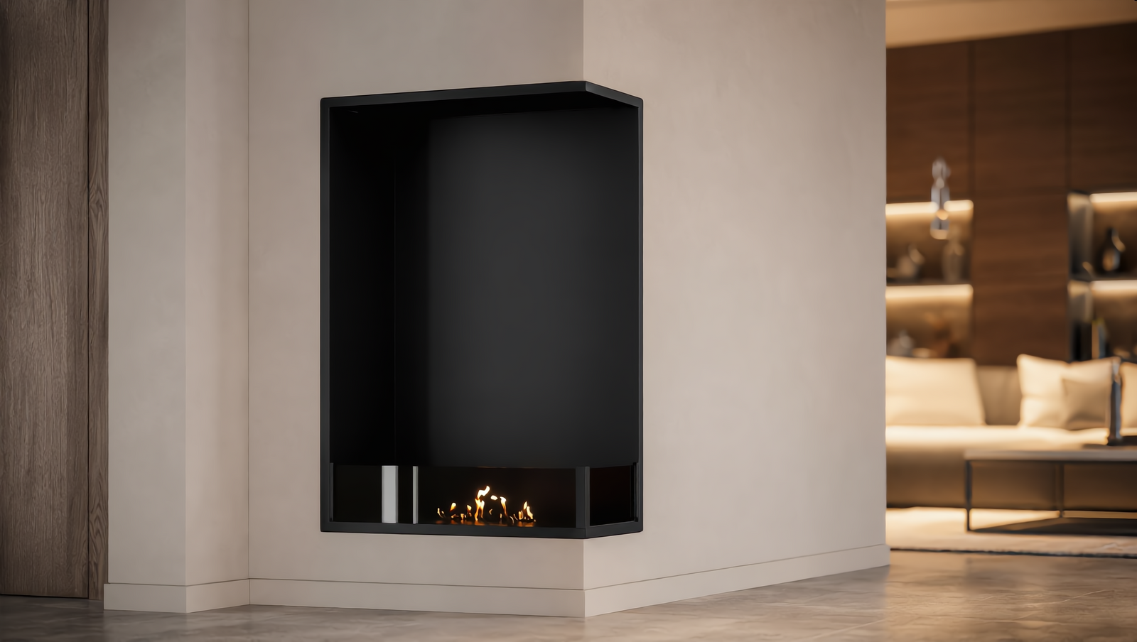 Base Right Vertical Built-in Corner Fireplace 80 x 120 cm