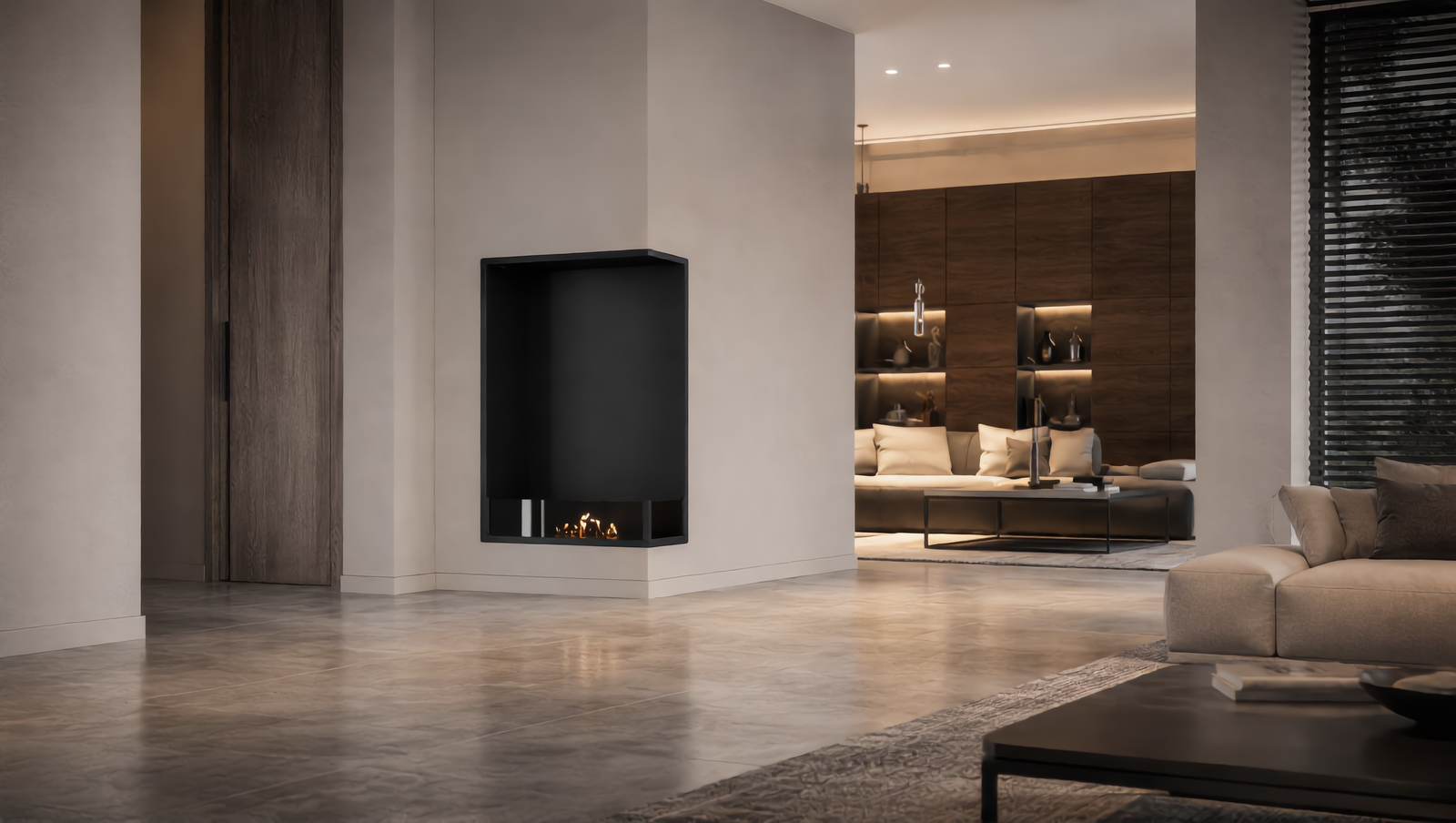 Base Right Vertical Built-in Corner Fireplace 80 x 120 cm