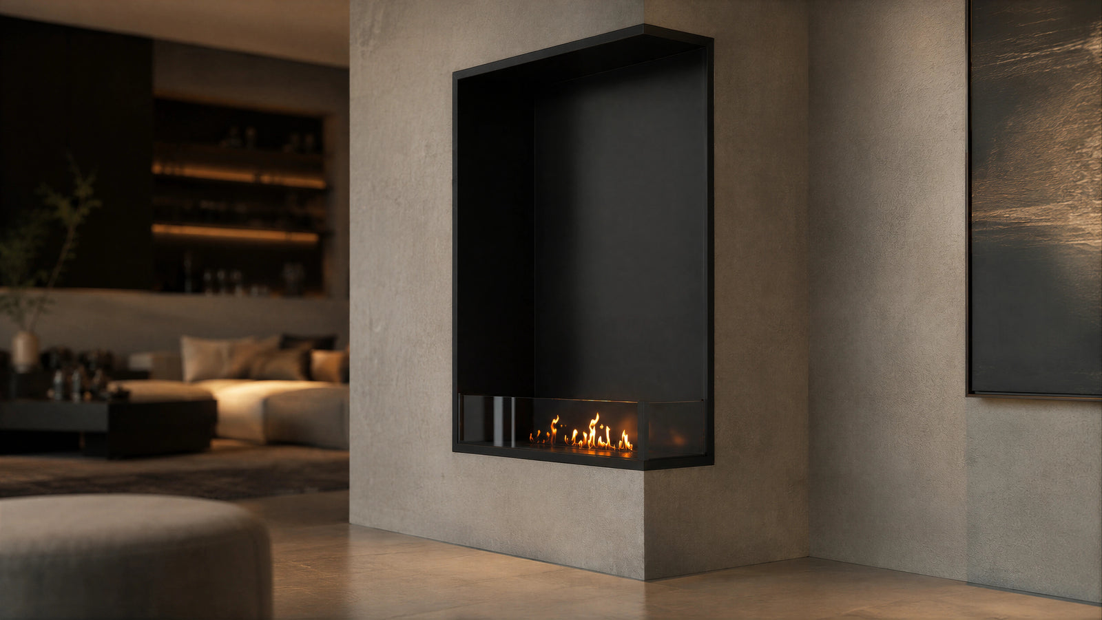 Base Right Vertical Built-in Corner Fireplace 80 x 140 cm