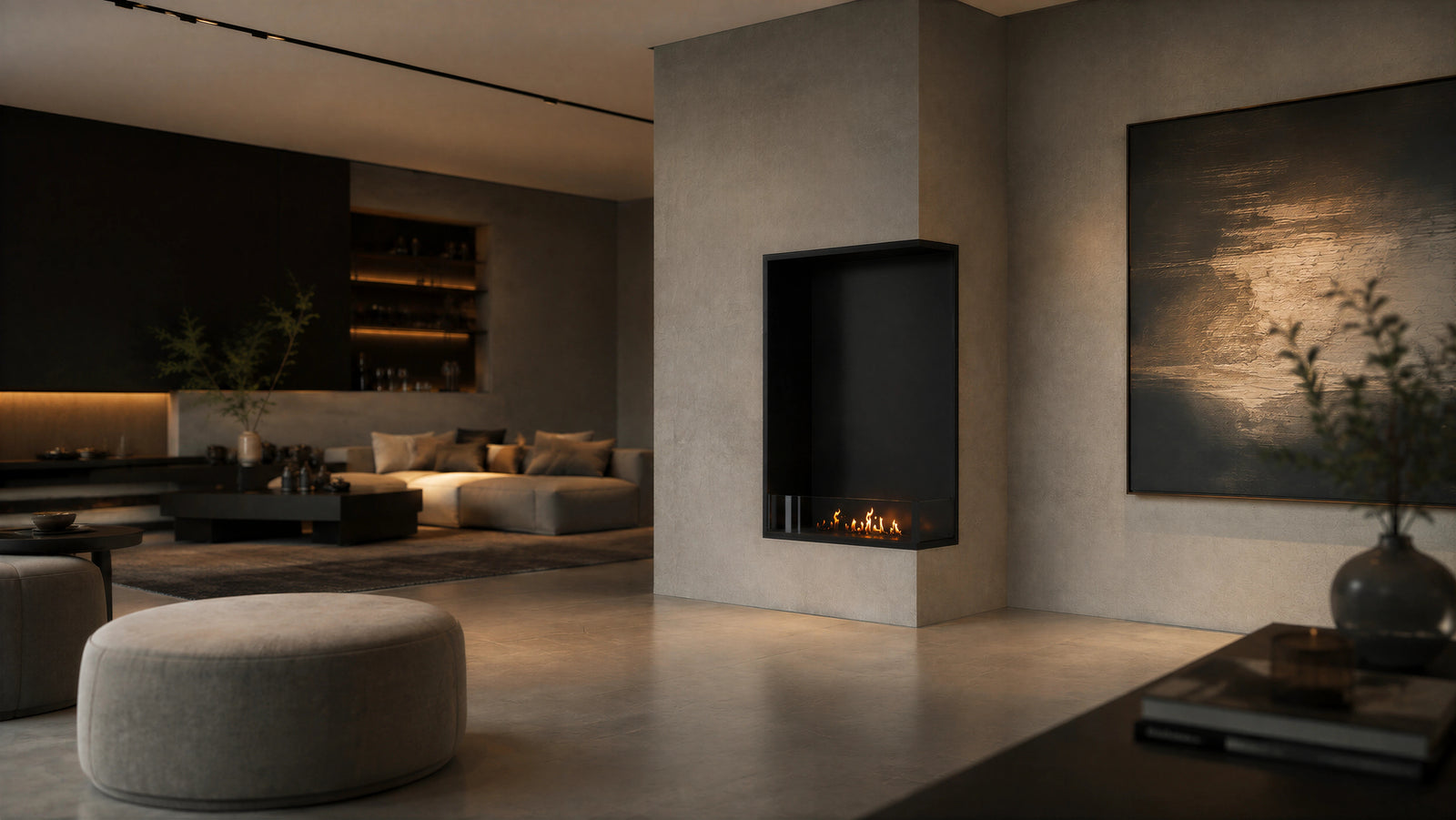 Base Right Vertical Built-in Corner Fireplace 80 x 140 cm