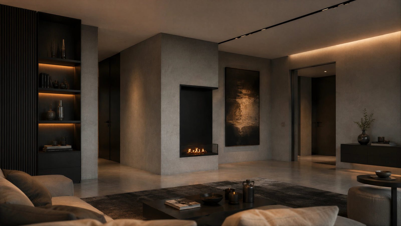 Base Right Vertical Built-in Corner Fireplace 80 x 140 cm