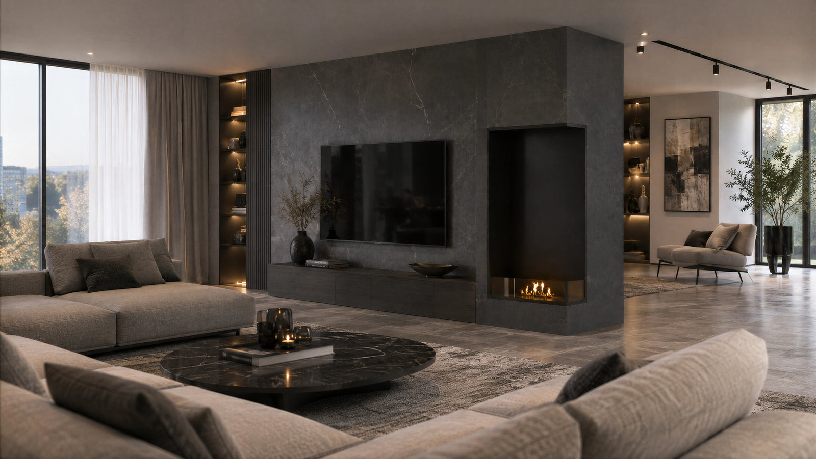 Base Right Vertical Built-in Corner Fireplace 80 x 160 cm