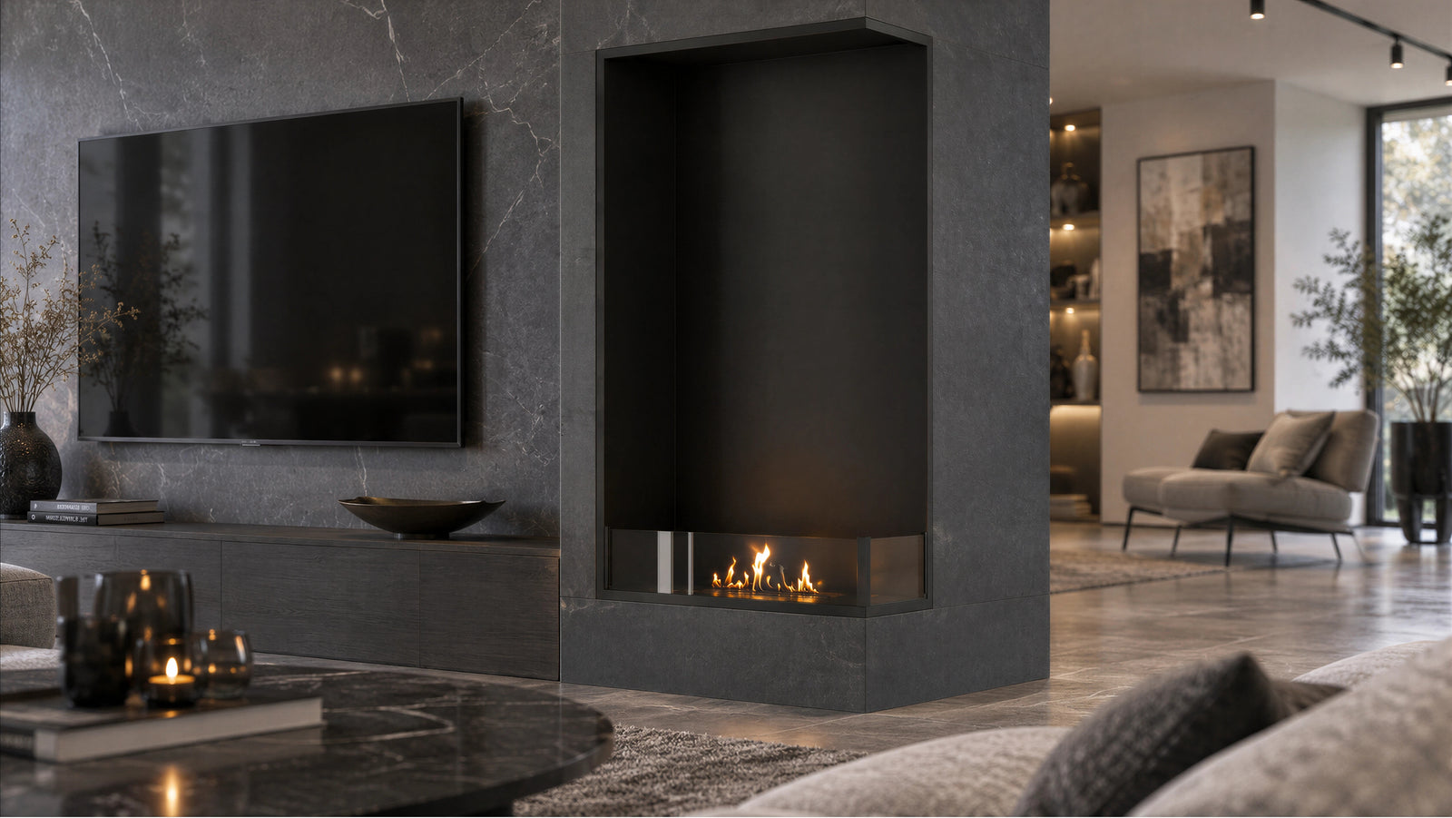 Base Right Vertical Built-in Corner Fireplace 80 x 160 cm