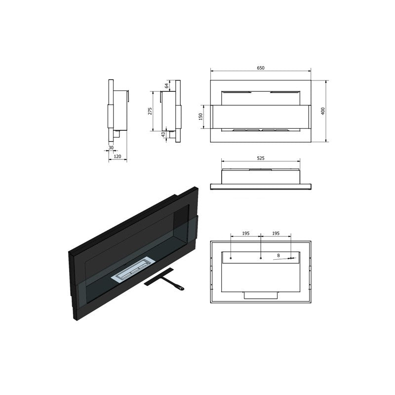 Bio Ethanol Built-In - Wall Fireplace Inox 65 cm