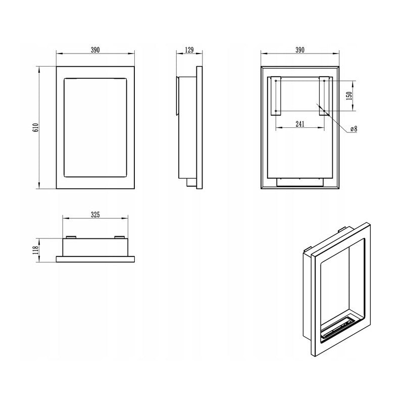 Bio Ethanol Built-In - Wall Fireplace Vertical 61 cm