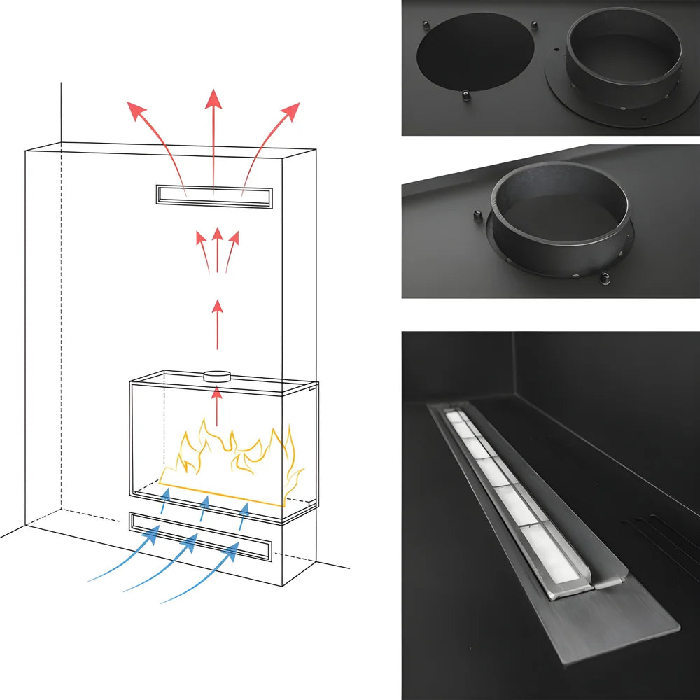 Built-in Corner Full Glass Fireplace Right 60 cm