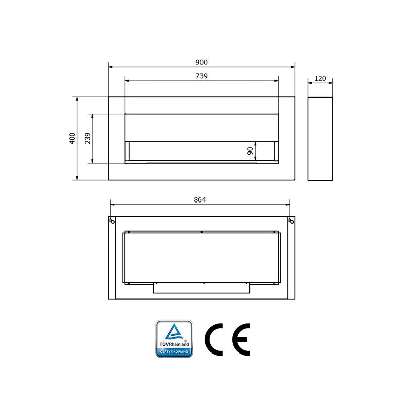 Bio Ethanol Standing - Wall Fireplace Black Box 90 cm