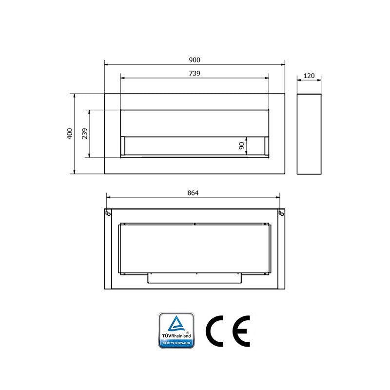 Bio Ethanol Wall Fireplace Black Box 90 cm