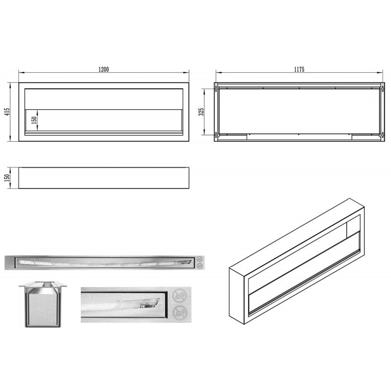 Bio Ethanol Wall Mounting Fireplace White 120 cm