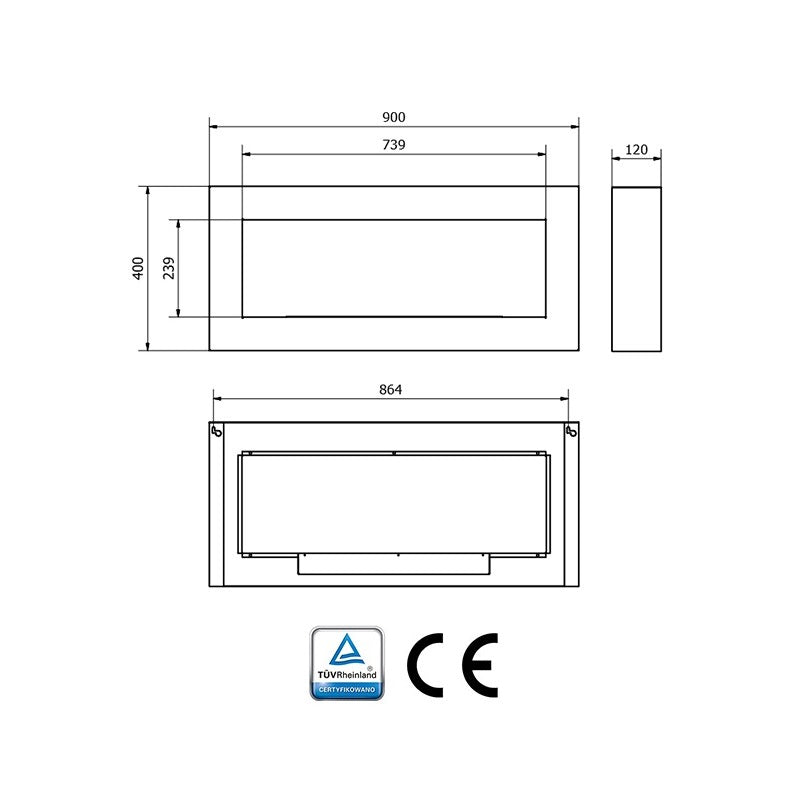 Bio Ethanol Wall Fireplace White Box 90 cm