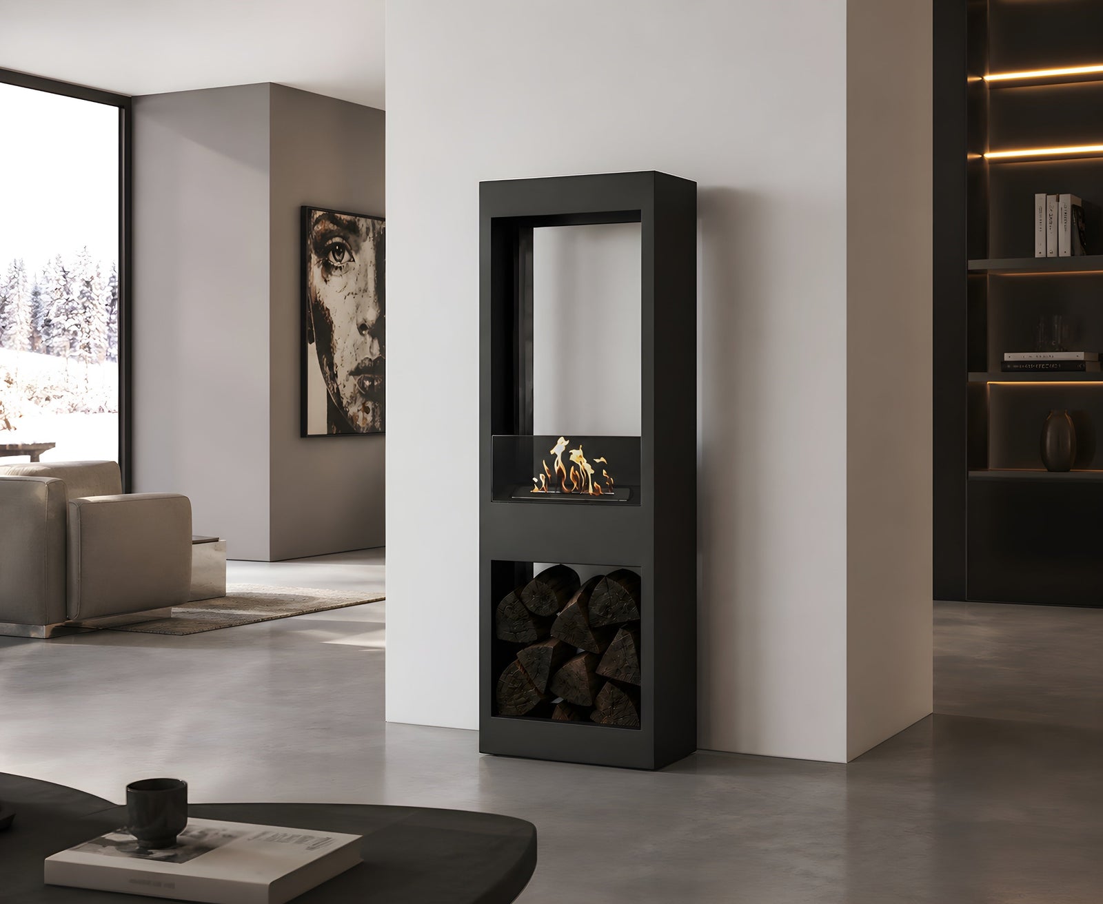 Blink See-Through Freestanding Fireplace H140 cm