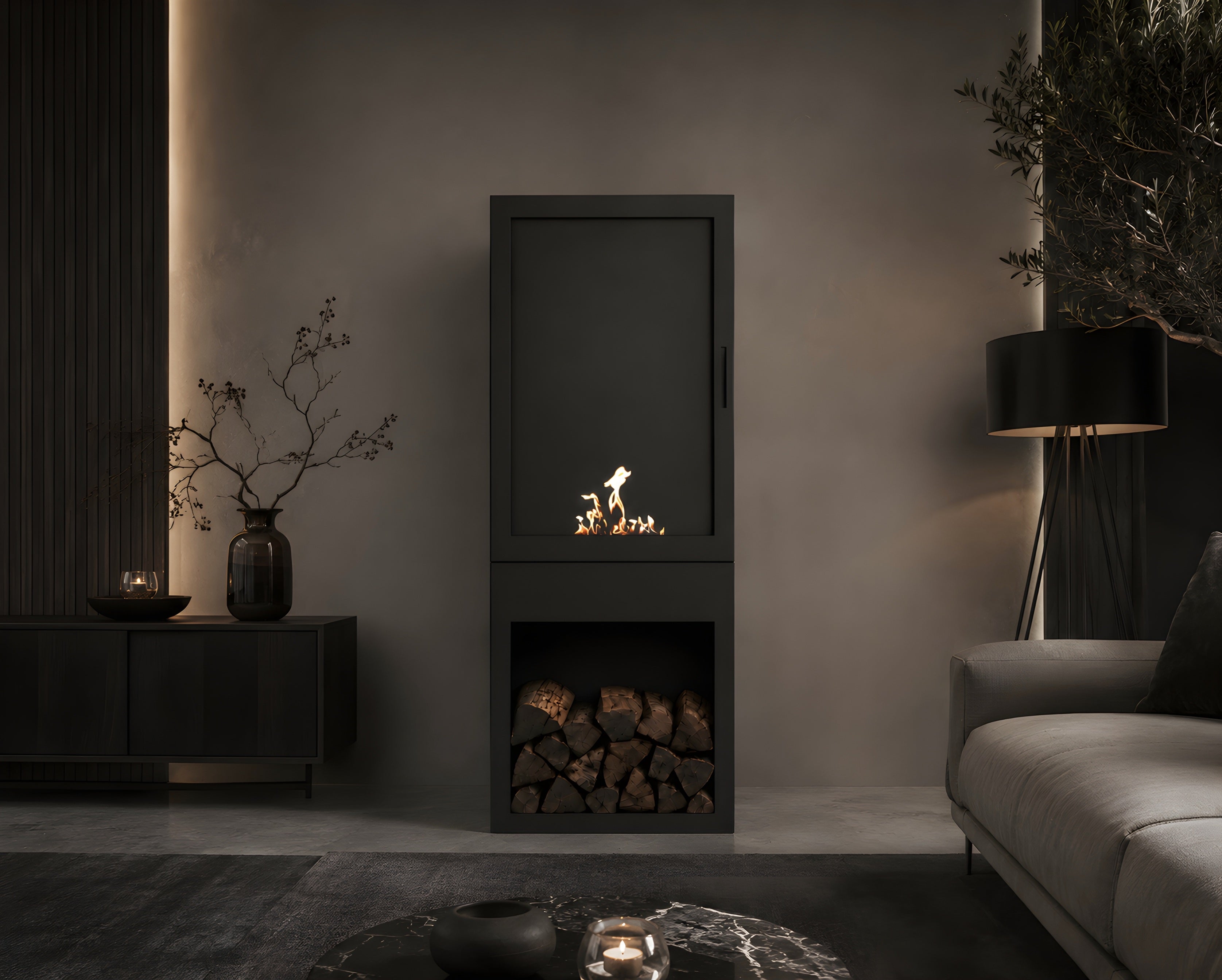 Image of Boss Vertical Freestanding Fireplace Full Glass H160 cm