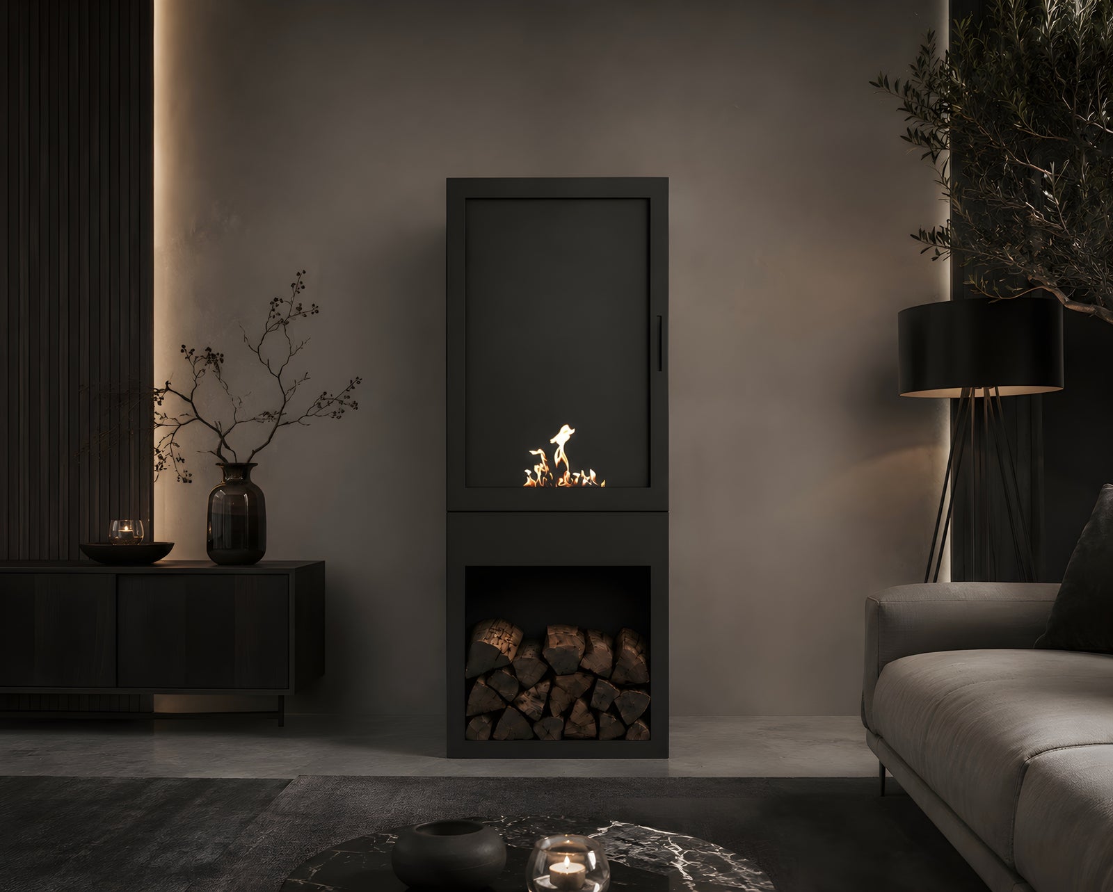Boss Vertical Freestanding Fireplace Full Glass H160 cm