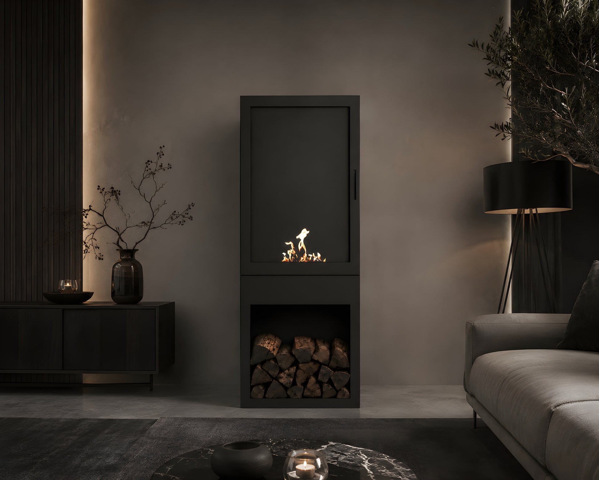 Boss Vertical Freestanding Fireplace Full Glass H160 cm