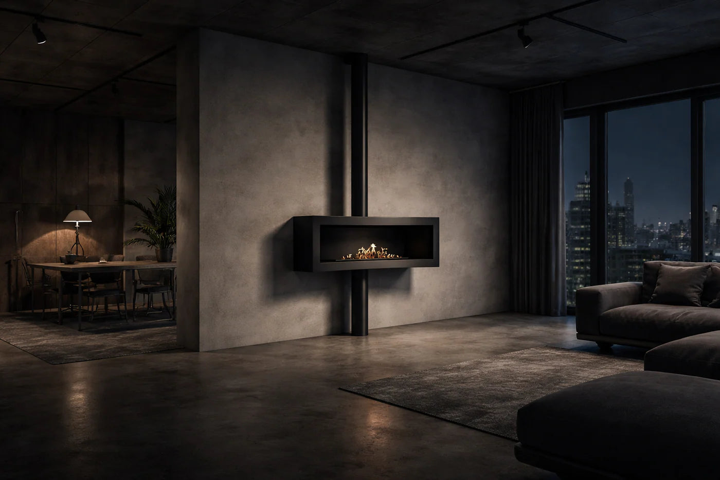 Curve Tube Black Ceiling Fireplace 120 cm