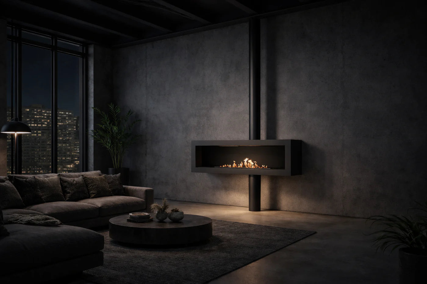 Image of Curve Tube Black Ceiling Fireplace 120 cm
