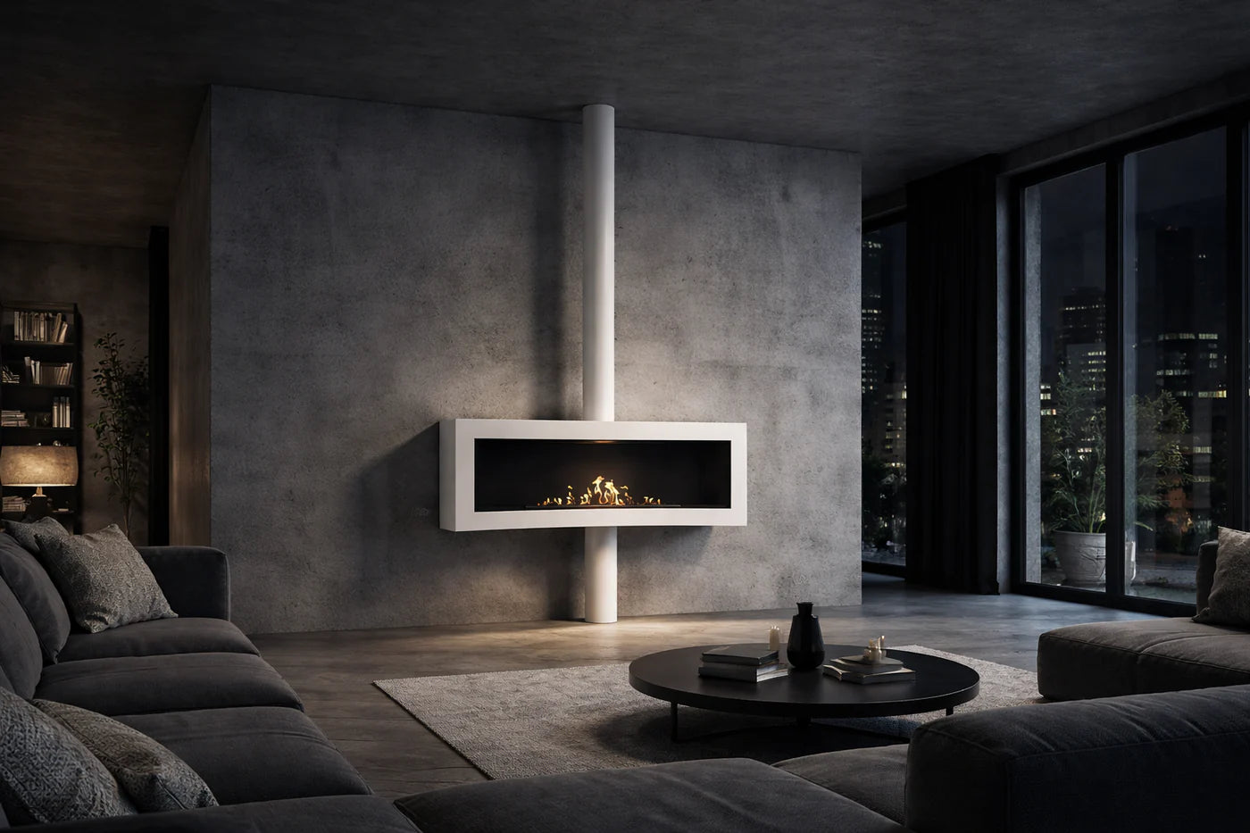 Image of Curve Tube White Ceiling Fireplace 120 cm