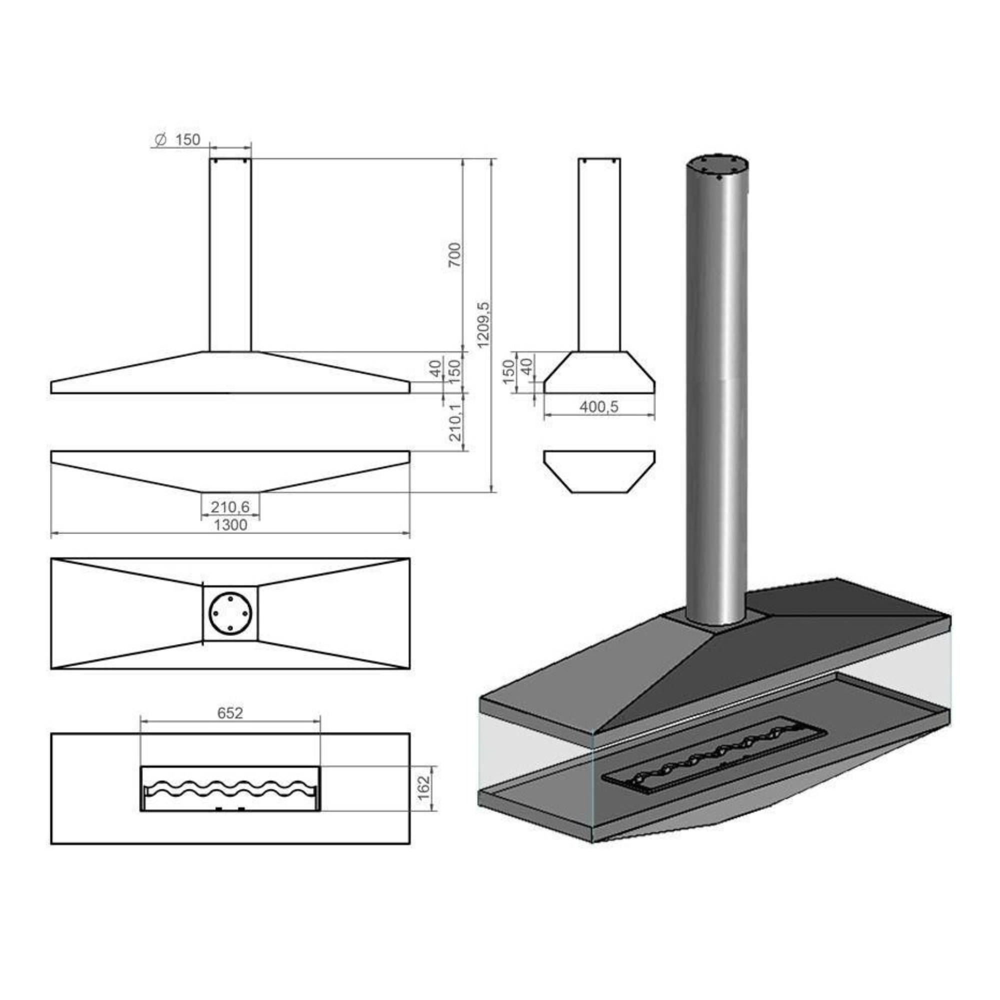 Egano Tube Bio Ethanol Ceiling Fireplace 130 cm