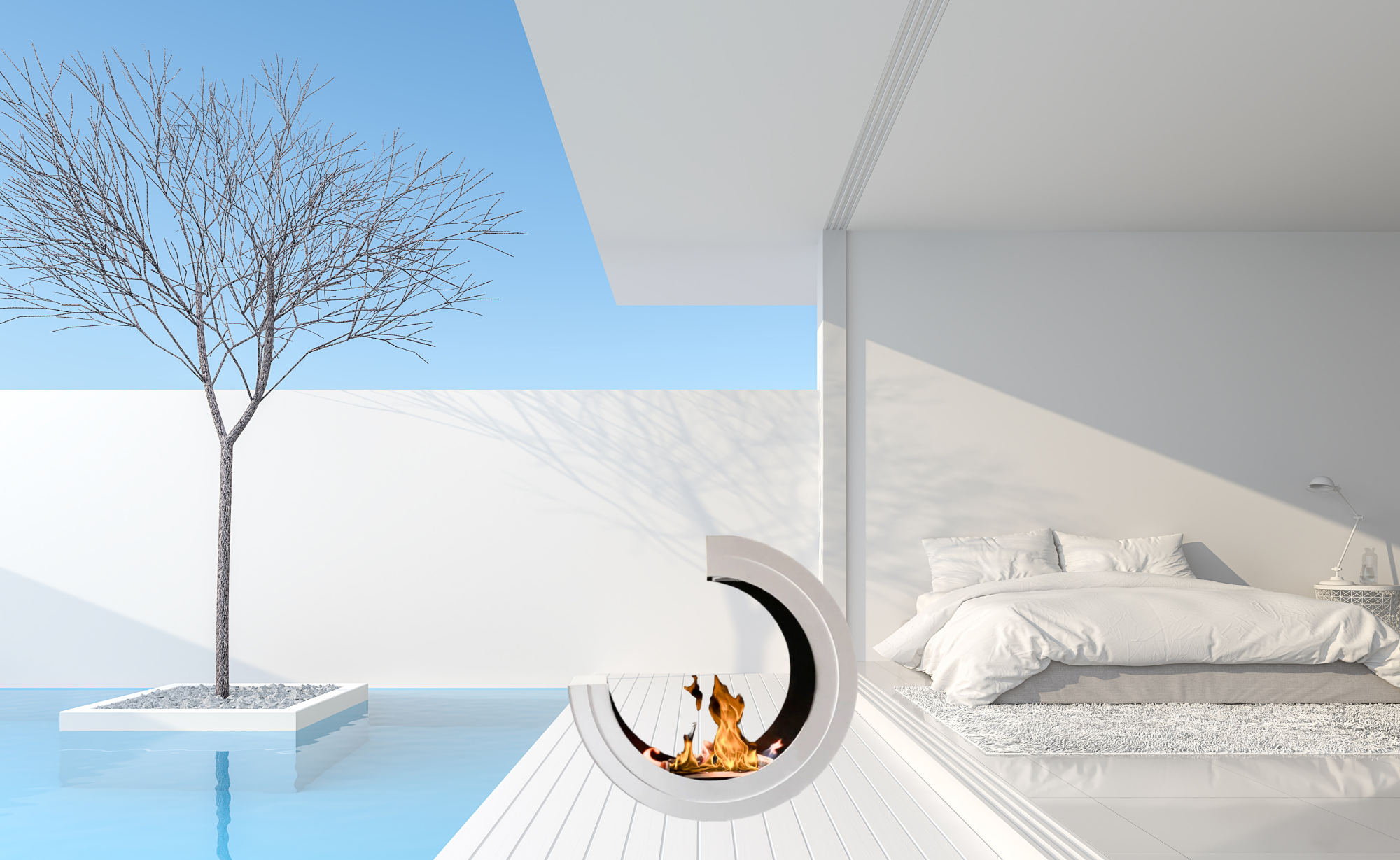 Image of Madelon White 3/4 Freestanding Fireplace D80 cm
