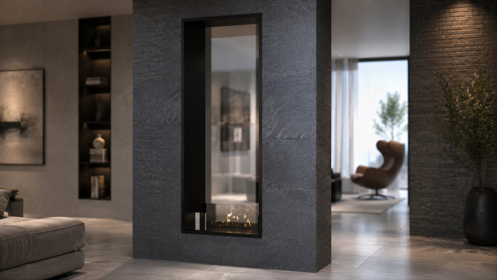 Fame Vertical See-Through Bio Ethanol Fireplace 60 x 120 cm