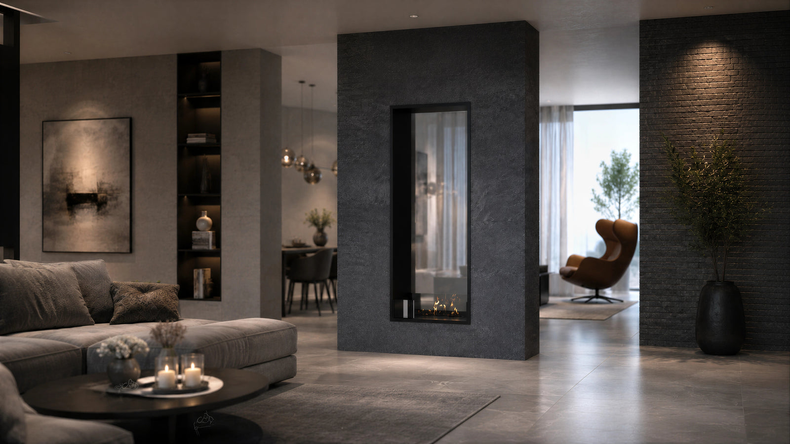 Fame Vertical See-Through Bio Ethanol Fireplace 60 x 120 cm
