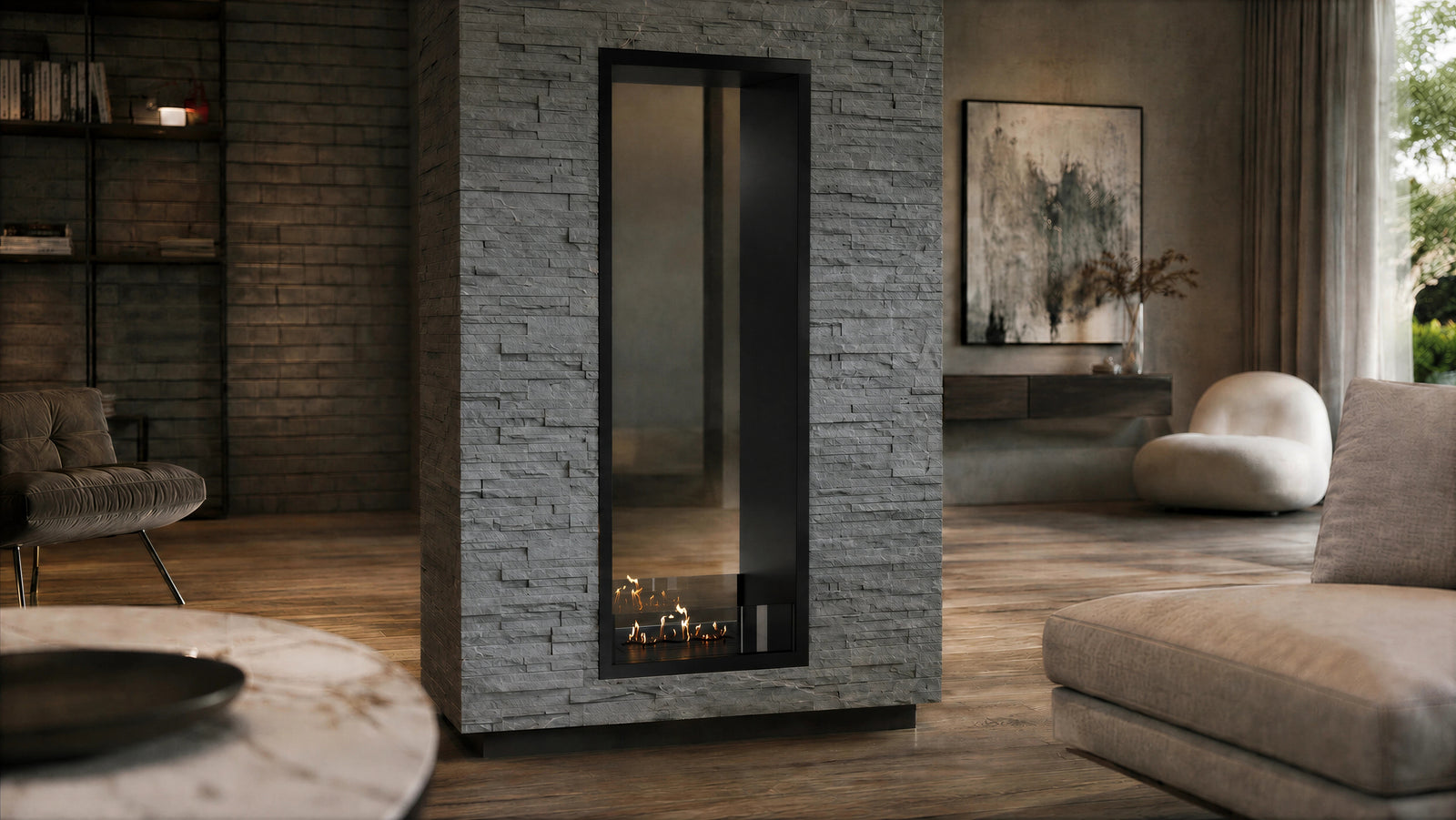 Fame Vertical See-Through Bio Ethanol Fireplace 60 x 160 cm
